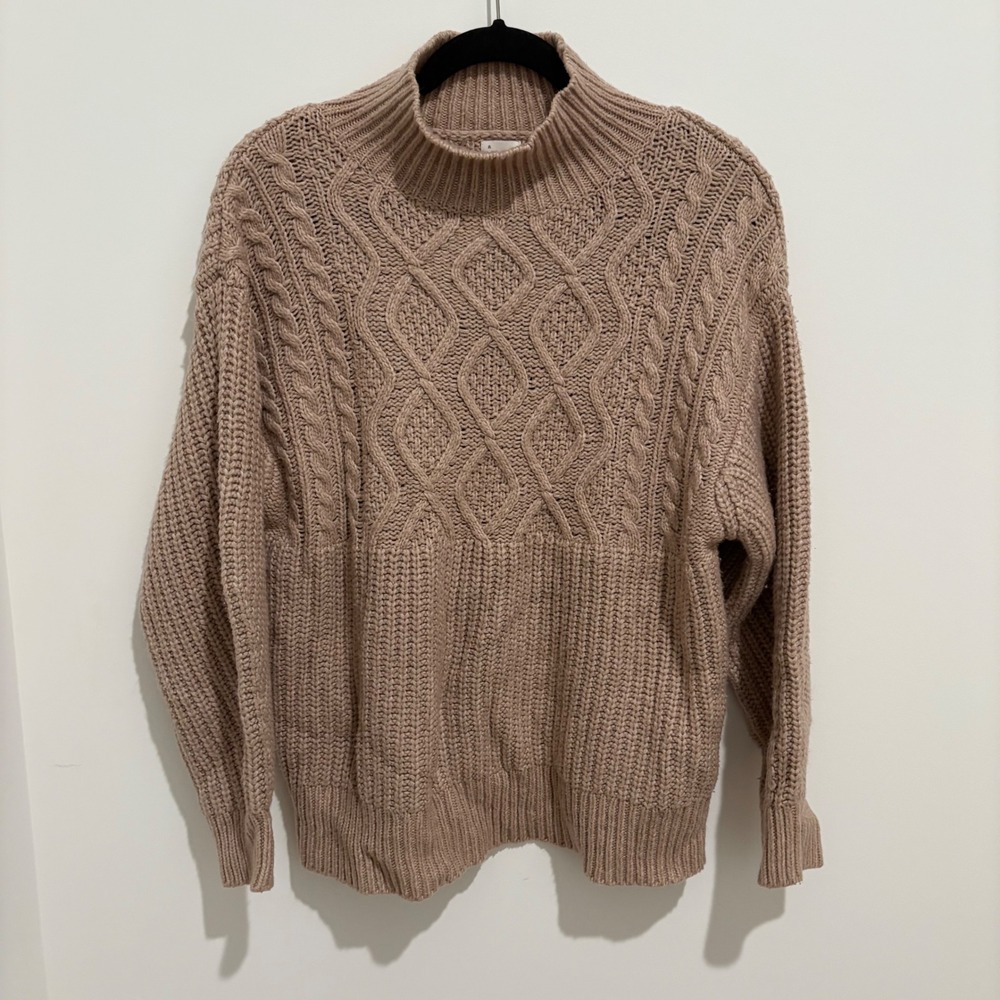 A New Day Women's Mock Neck Cable Knit Sweater Size S Beige Long Sleeve Tunic